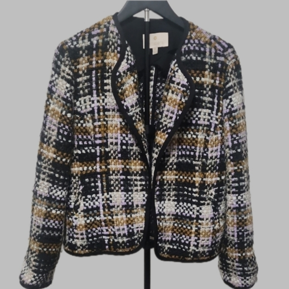 Ecetera Tweed Bouclé Jacket Black Gold Plaid Academia Style - Picture 3 of 10